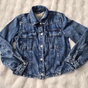 We The Free Free People Denim Jacket Womens Medium Blue Trucker High Low Cropped